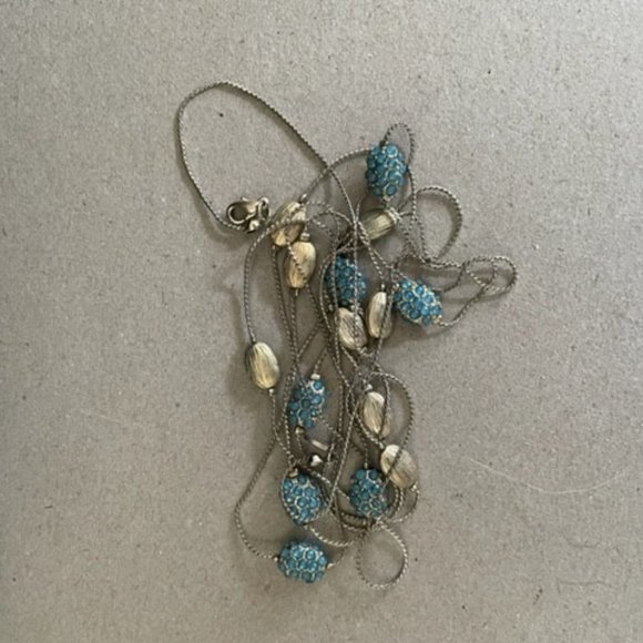 60" Marlyn Schiff Silver with Blue Studded Beads Long Flapper Length Necklace - Picture 7 of 10